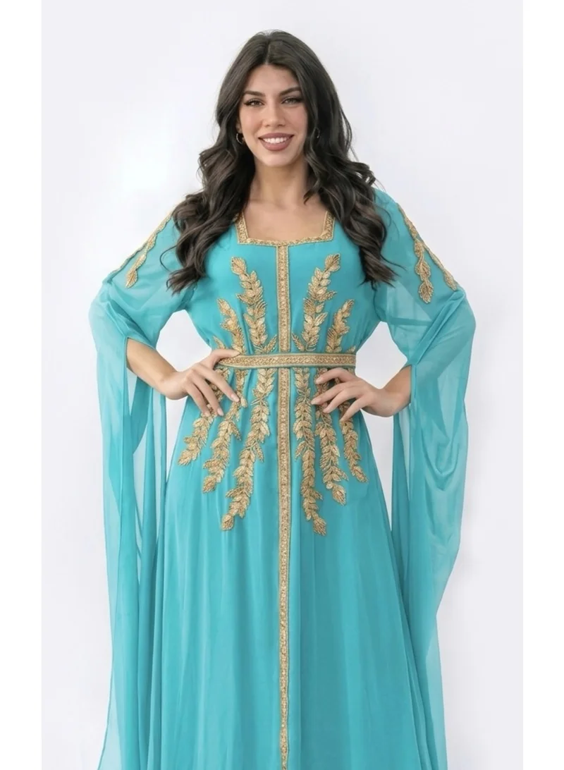 AL BENT AL SHARQIEH emboidered chiffon kaftan dress