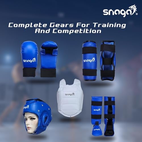 Snaga Karate Kit with Moulded Karate Gloves, Arm Guard, Headguard, Chest Guard, Foot & Shin Pads for Training & Protection (Blue, L (14 + Years Old)) - Image 2