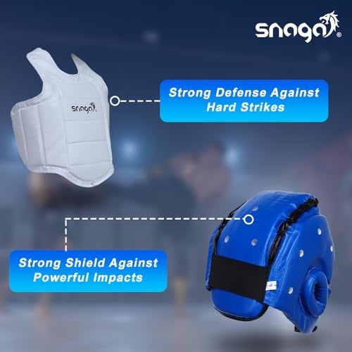 Snaga Karate Kit with Moulded Karate Gloves, Arm Guard, Headguard, Chest Guard, Foot & Shin Pads for Training & Protection (Blue, L (14 + Years Old)) - Image 4