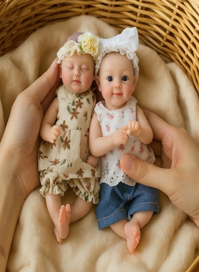 Halloscume 2 Set 8 in Full Silicone Baby Doll,Reborn Baby Doll, Lifelike Twins with Realistic Veins & Sleeping Pose, Full Silicone Twin Set for Kids, Not Vinyl Dolls, Gift for Christmas Kids - Image 1