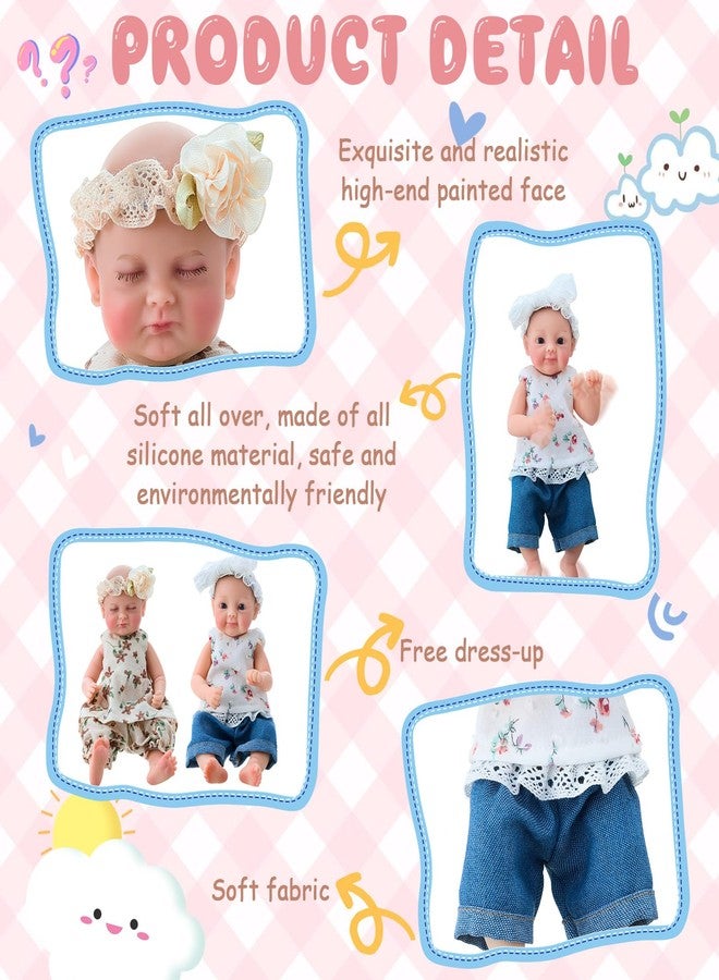 Halloscume 2 Set 8 in Full Silicone Baby Doll,Reborn Baby Doll, Lifelike Twins with Realistic Veins & Sleeping Pose, Full Silicone Twin Set for Kids, Not Vinyl Dolls, Gift for Christmas Kids - Image 4