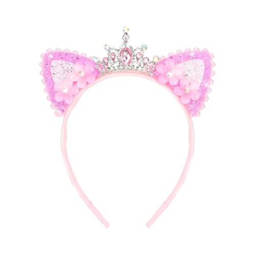 YARIEW Rhinestone Cat Ears Headbands Cat Ear Tiaras for Women Crown Headband Hair Accessories for Women Halloween Cosplay Costume Accessory Pink - Image 1