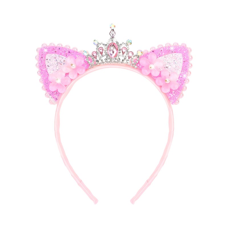 YARIEW Rhinestone Cat Ears Headbands Cat Ear Tiaras for Women Crown Headband Hair Accessories for Women Halloween Cosplay Costume Accessory Pink - Image 2