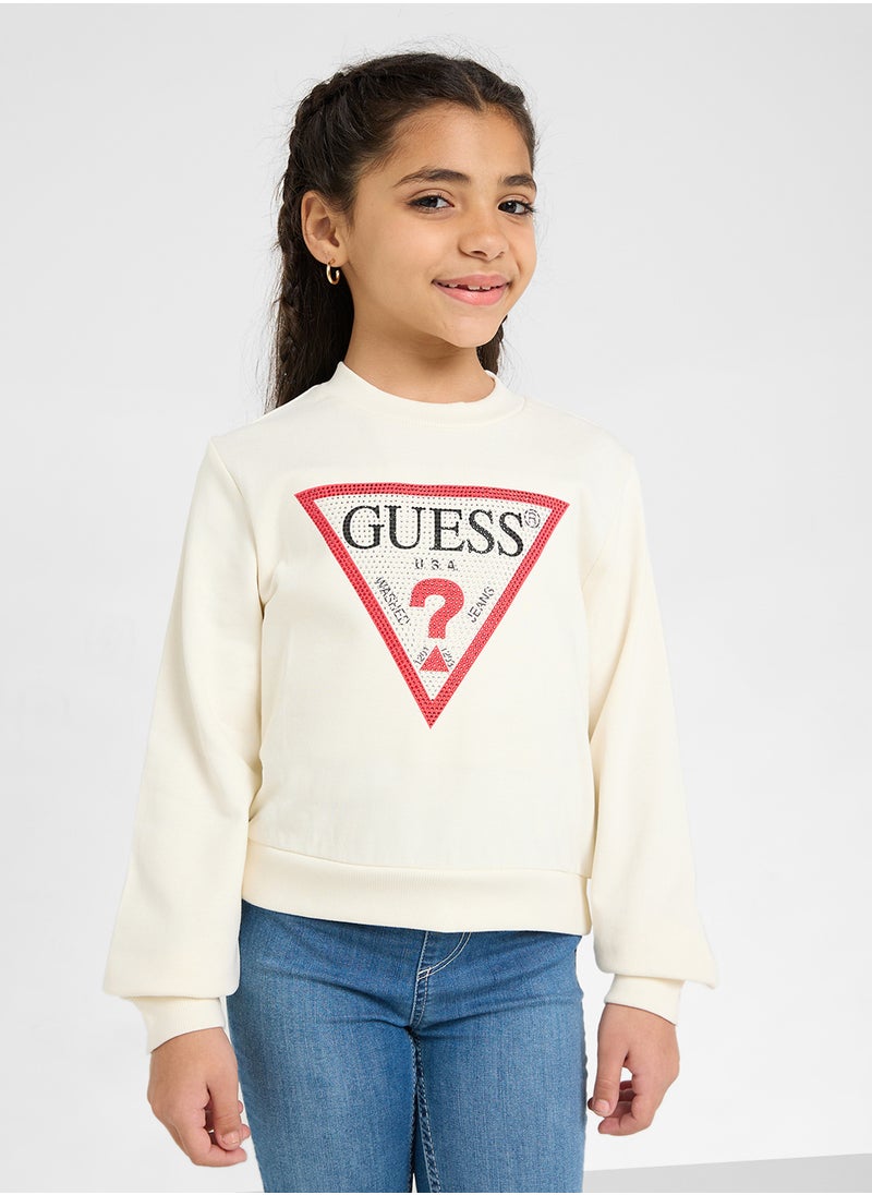 GUESS Kids Logo Detail Long Sleeve T-Shirt  - Image 1