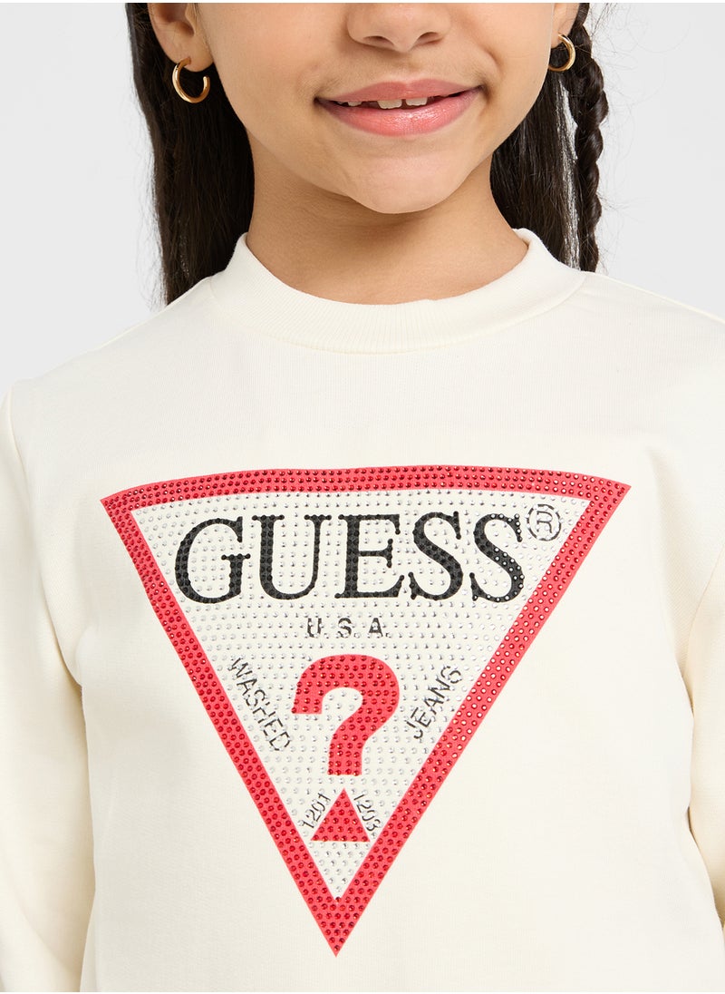 GUESS Kids Logo Detail Long Sleeve T-Shirt  - Image 3