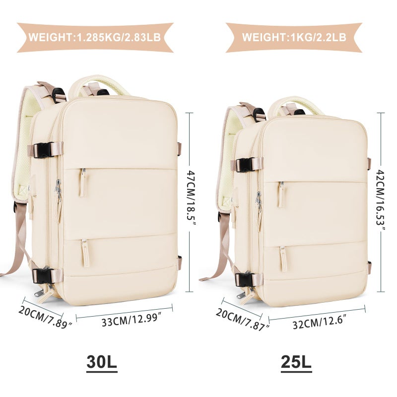 coowoz Large Casual Travel Backpack For Women Men,Carry On Rucksack Flight Approved,Hiking Waterproof Outdoor Sports Daypack Fit 15.6 Inch Laptop Shoes Compartment (Beige) - Image 3