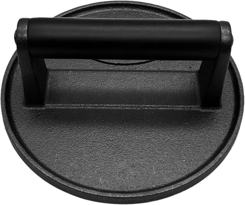 Heavy-Duty Cast Iron Burger Press, 16.5Cm Flat Bottom Meat Smasher with Wooden Handle for BBQ - Image 1