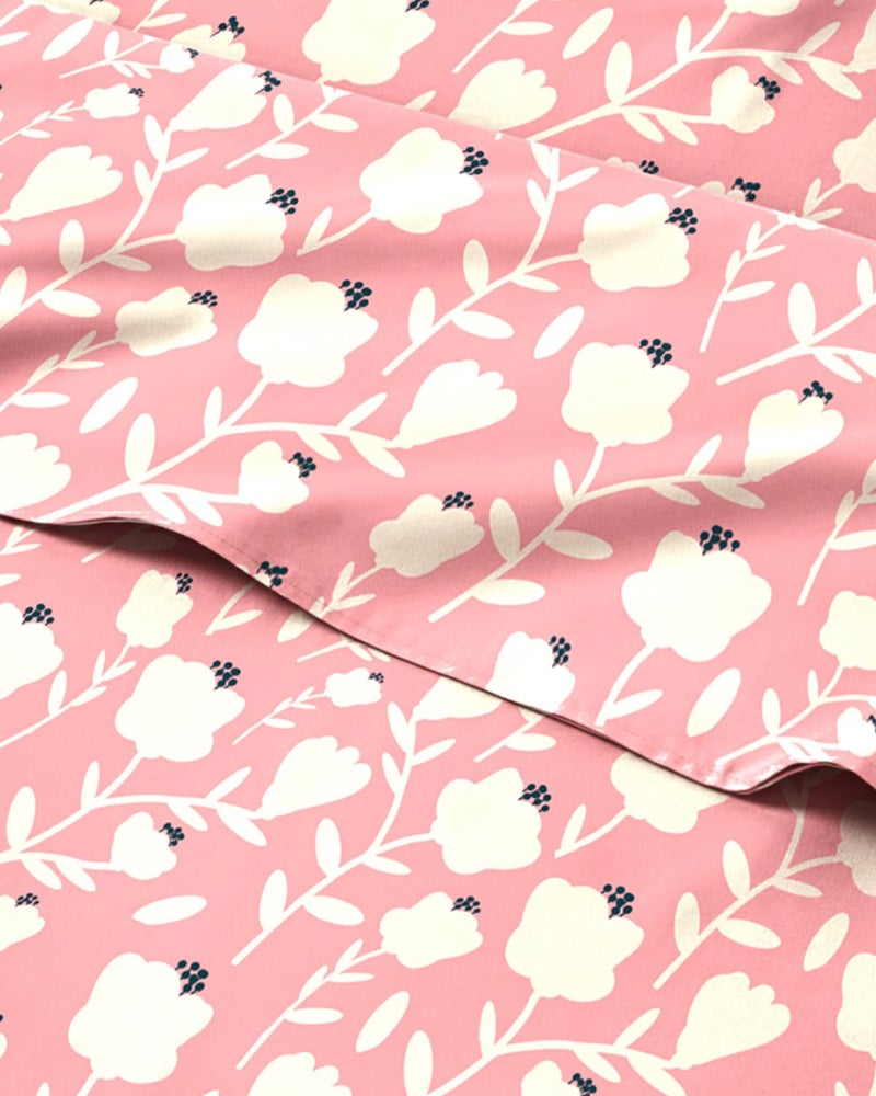 CGK Unlimited Floral Sheets Pink White Bed Sheet Set 1 Flat 1 Fitted 2 Pillowcases w Deep Pockets Comfy Cozy Wrinkle Fade Free Boho Botanical Bedding Soft Breathable Cooling Queen Size Set - Image 2