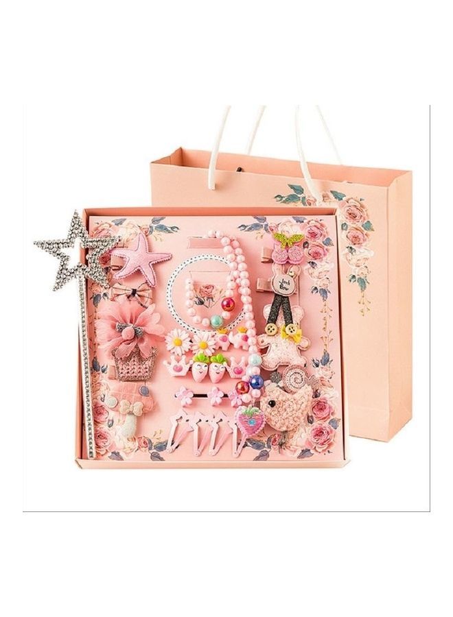 NIBEMINENT 28-Piece/Set Children Hair Accessories Hairpin BB Clip Necklace Crown Tiara Gift Box Pink - Image 1