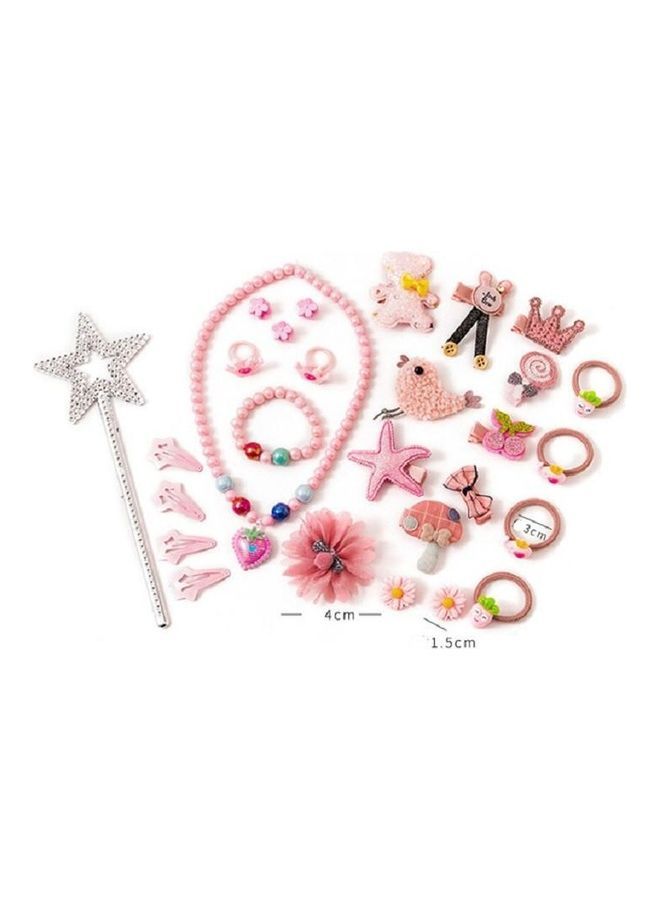 NIBEMINENT 28-Piece/Set Children Hair Accessories Hairpin BB Clip Necklace Crown Tiara Gift Box Pink - Image 2