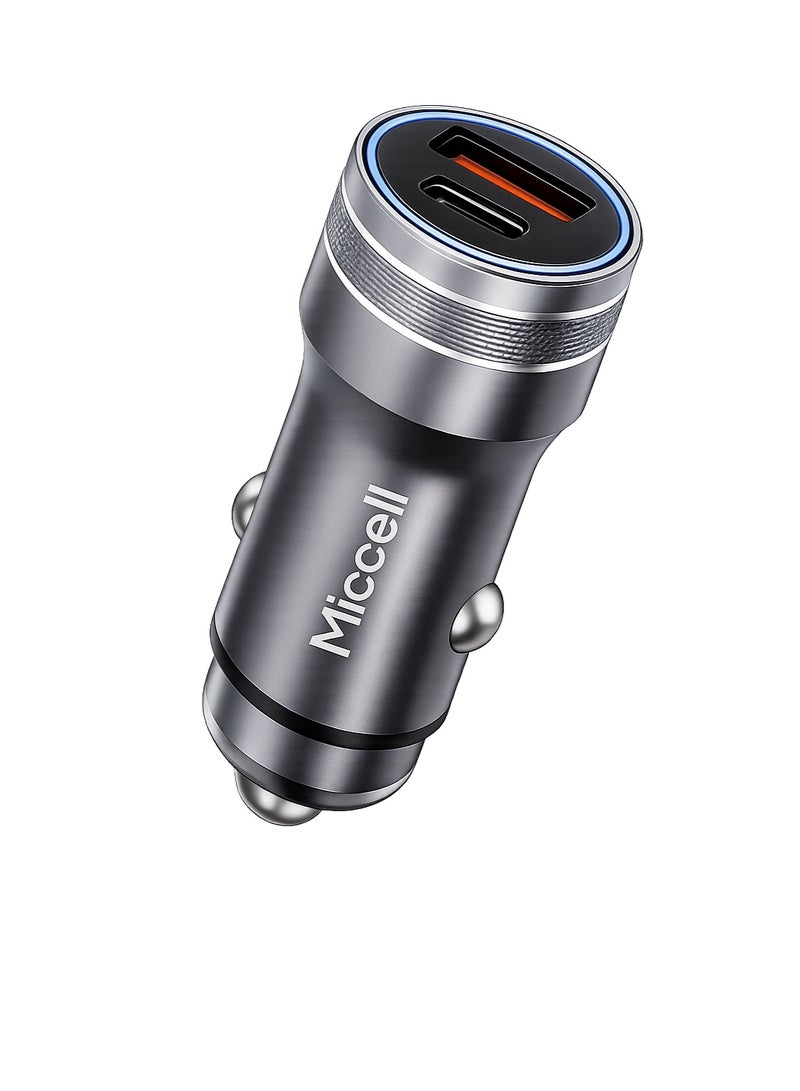 ميكسل شاحن سيارة سريع Miccell VQ-C48 48W بمنفذين USB-C PD و USB-A، مصنوع من سبائك الألومنيوم - Image 1