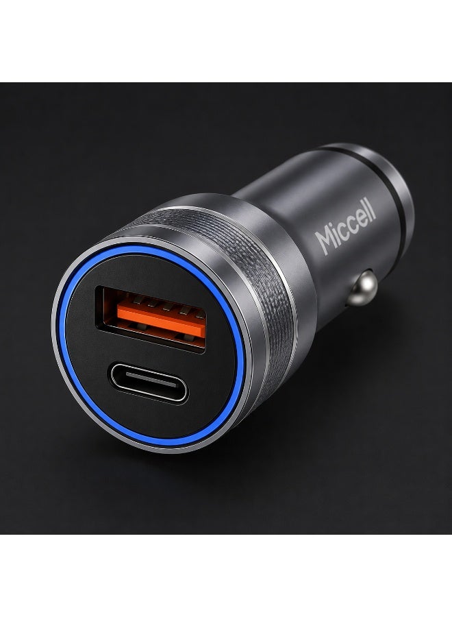 ميكسل شاحن سيارة سريع Miccell VQ-C48 48W بمنفذين USB-C PD و USB-A، مصنوع من سبائك الألومنيوم - Image 4