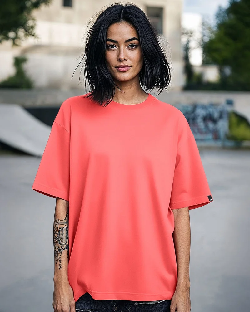bewakoof Women's Coral Pink Oversized T-shirt