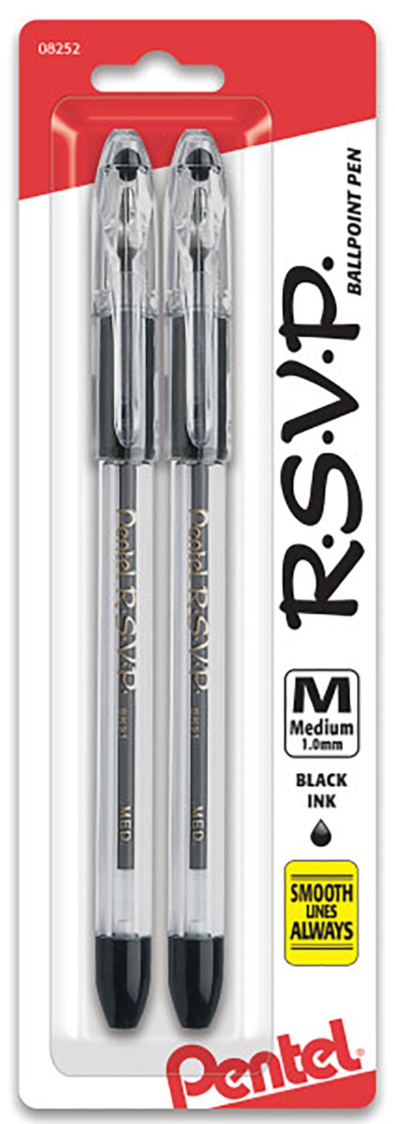 Pentel قلم حبر جاف بنتل R.S.V.P.، خط متوسط، حبر أسود، عبوة 2 (BK91BP2A) - Image 1