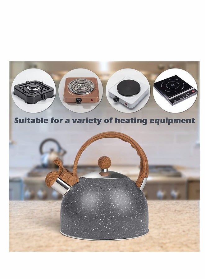 Tea Kettles Stainless Steel Whistling Teapot, 2.5 Quart Teapot Water Boilers for Stovetops, Induction Stone Kettle with Loud Whistle for Preparing Hot Water Fast for Coffee Tea, 1 Pcs, Grey - Image 5