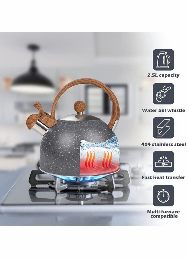 Tea Kettles Stainless Steel Whistling Teapot, 2.5 Quart Teapot Water Boilers for Stovetops, Induction Stone Kettle with Loud Whistle for Preparing Hot Water Fast for Coffee Tea, 1 Pcs, Grey - Image 4