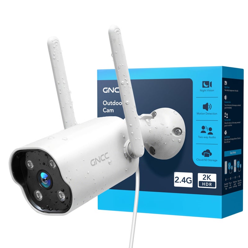 GNCC Outdoor Camera, 2K Cameras for Home Security Outside, Home Security Cameras, Motion Detection, Color Night Vision, 24/7 Recording, 2 Way Audio, Waterproof, Cloud & Local, Plug-in, APP Control - Image 1