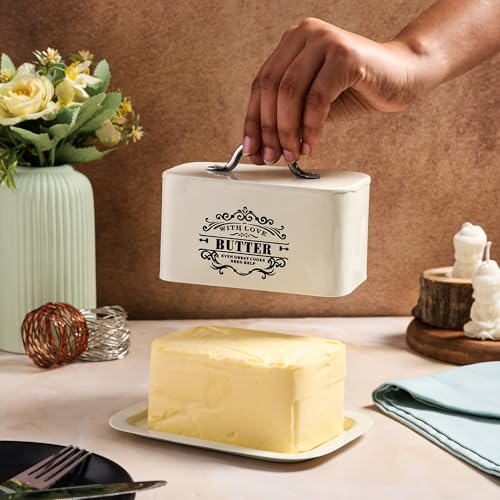 True Decor Butter Storage Box for Fridge with Lid Butter Dishes Box Butter Box 500 gm Container (Off White) - Image 4