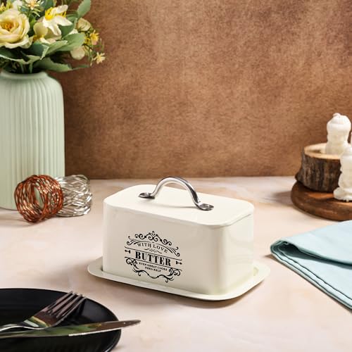 True Decor Butter Storage Box for Fridge with Lid Butter Dishes Box Butter Box 500 gm Container (Off White) - Image 1