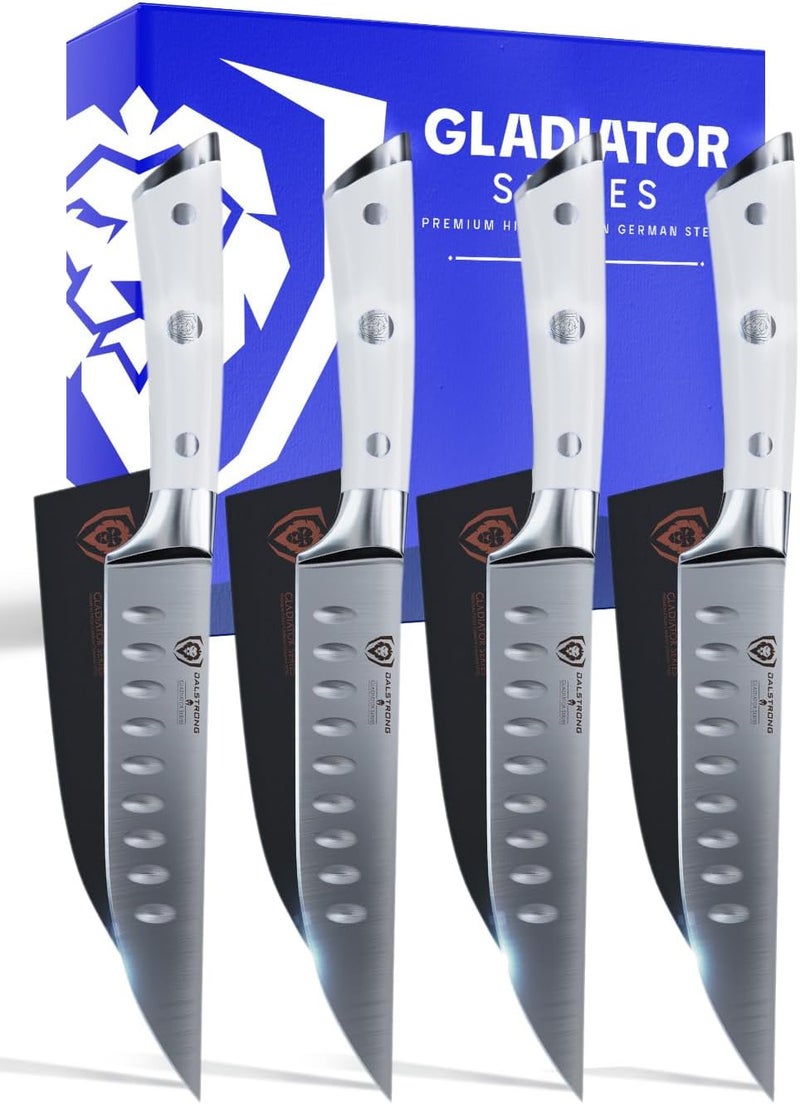 Dalstrong Steak Knife Set45 Straight Blade EdgeGladiator SeriesForged German HighCarbon SteelwSheathsGlacial White ABS HandleDinner Set Kitchen Knives - Image 1