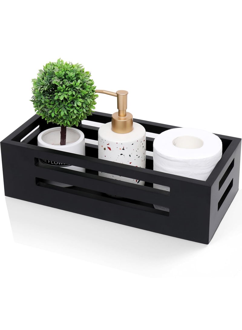 Bathroom organizer for Toilet Paper Storage – Wooden Toilet Tank Basket with Handles for Organizing, Stylish and Practical Toilet Tank Topper for Bathroom Storage and Decoration (Black) - Image 1