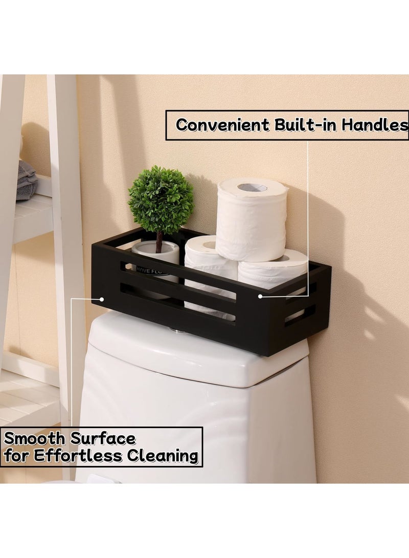 Bathroom organizer for Toilet Paper Storage – Wooden Toilet Tank Basket with Handles for Organizing, Stylish and Practical Toilet Tank Topper for Bathroom Storage and Decoration (Black) - Image 4