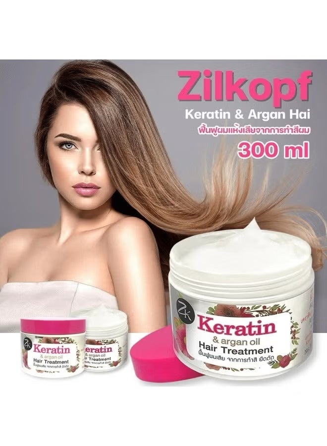 ZILKA PF Keratin Argan Oil Hair Treatment Mask 300 ml Deep Repair for Dry Damaged Hair Smooth Shine Nourishing Hair Care - Image 5