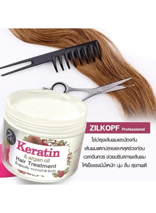 ZILKA PF Keratin Argan Oil Hair Treatment Mask 300 ml Deep Repair for Dry Damaged Hair Smooth Shine Nourishing Hair Care - Image 2