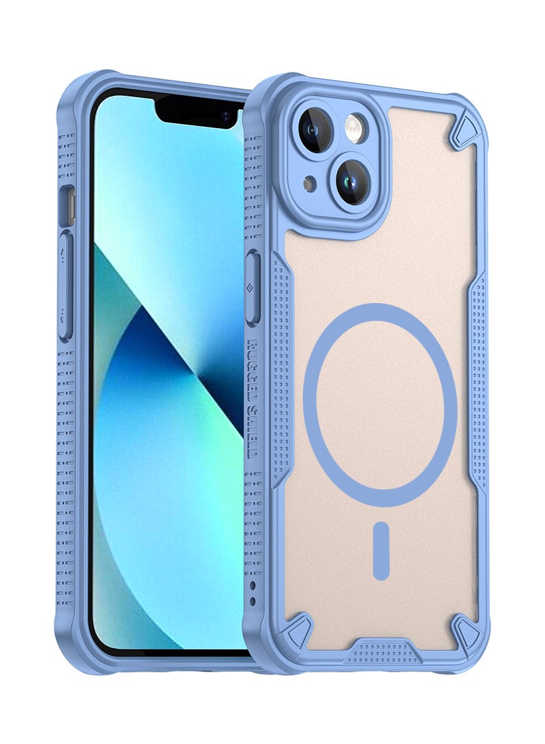 Cover For iPhone 13 Armor Glaze MagSafe Magnetic Phone Case Raised edges around the screen and camera lens help prevent scratches - Blue - Image 1