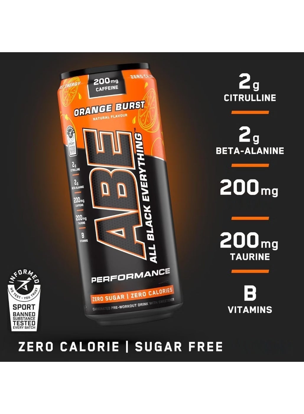 Applied Nutrition ABE Energy Plus Pre Workout With Orange Burst Drink Food Supplement 330ml Pack 12Pcs
