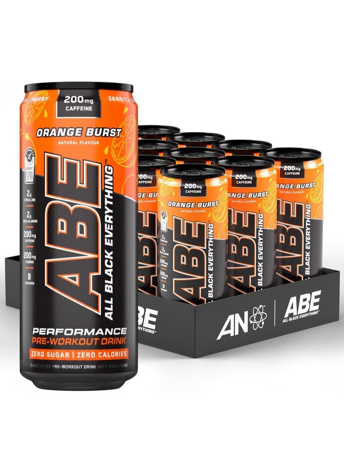 Applied Nutrition ABE Energy Plus Pre Workout With Orange Burst Drink Food Supplement 330ml Pack 12Pcs