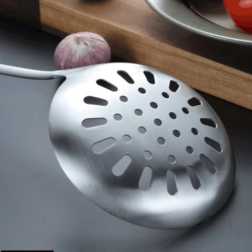 Oicia 304 Stainless Steel Skimmer, Slotted Spoon Colander with Wood Handle, Food Strainer, Strainer Ladle for Cooking and Frying, Pasta Strainer Spoon, Kitchen Skimmer for Soup, Draining (Pack of 1) - Image 3