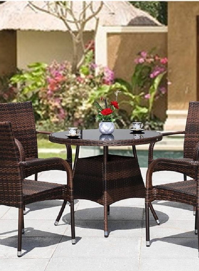 Raffine Outdoor Garden Table & 4 Rattan Chairs Set, Modern Wicker Patio Furniture Set with Glass Top Table, All-Weather Balcony, Terrace & Backyard Dining Furniture - Image 3