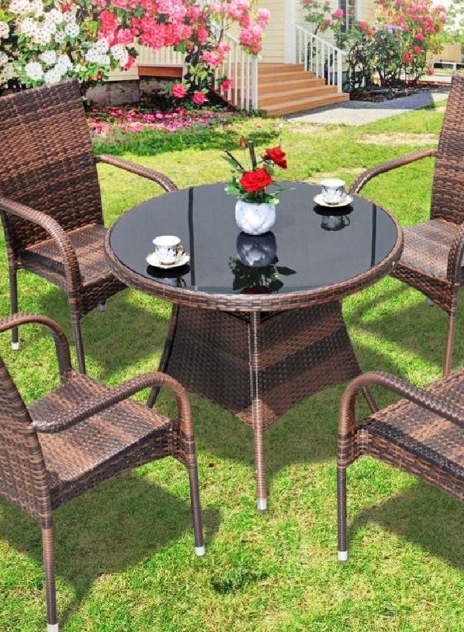Raffine Outdoor Garden Table & 4 Rattan Chairs Set, Modern Wicker Patio Furniture Set with Glass Top Table, All-Weather Balcony, Terrace & Backyard Dining Furniture - Image 4