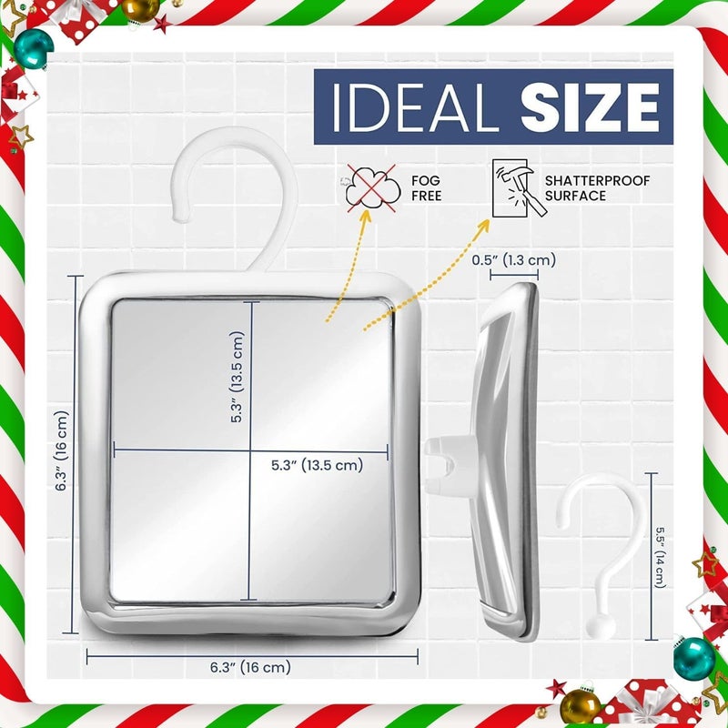 MIRRORVANA Fogless Shower & Shaving Mirror with Upgraded Suction Mount for Bathroom, Anti Fog Shatterproof Surface and 360° Swivel, 16cm x 16cm (1X Magnification) (Chrome with Hook) Worldwide simple practical design - Image 5