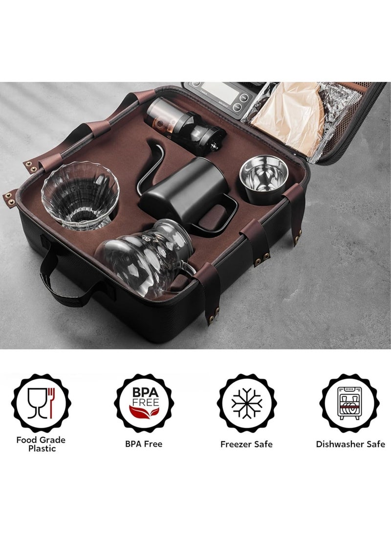 V60 Pour Over Coffee Maker Set 15-Piece, Portable Drip Coffee Kit with Digital Scale, Manual Grinder, Double-Walled Mug and Filters, All-in-One Brewing Gift Box for Home, Travel and Camping - Image 3