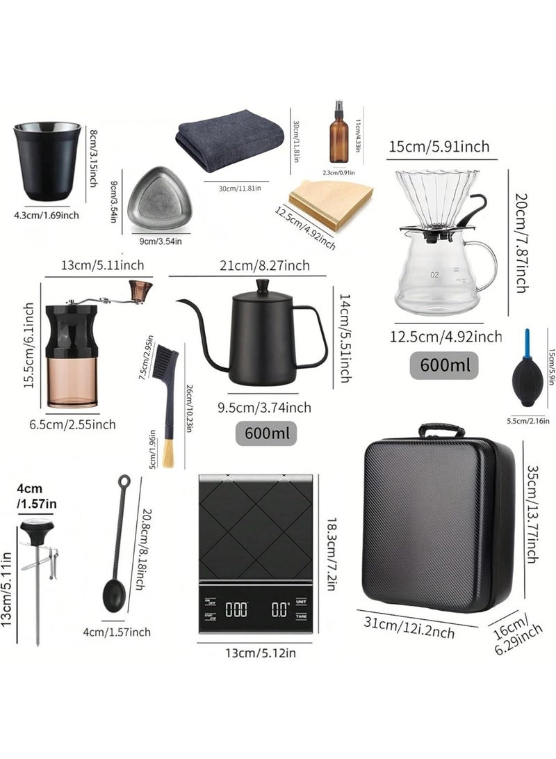 V60 Pour Over Coffee Maker Set 15-Piece, Portable Drip Coffee Kit with Digital Scale, Manual Grinder, Double-Walled Mug and Filters, All-in-One Brewing Gift Box for Home, Travel and Camping - Image 2