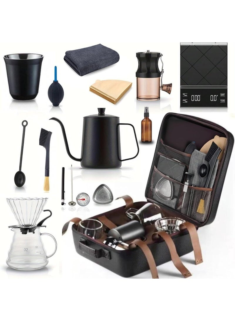 V60 Pour Over Coffee Maker Set 15-Piece, Portable Drip Coffee Kit with Digital Scale, Manual Grinder, Double-Walled Mug and Filters, All-in-One Brewing Gift Box for Home, Travel and Camping - Image 1