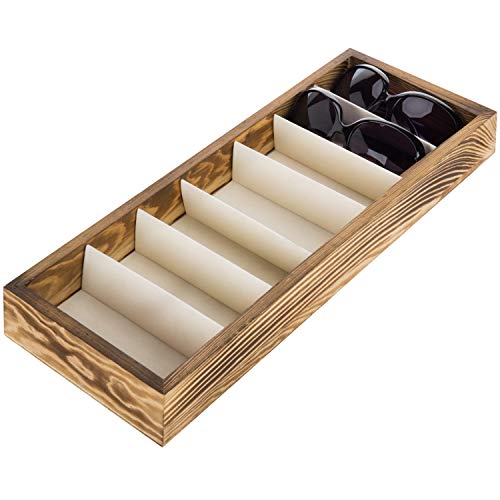 MyGift MyGift Modern Brown Wood 7 Compartment Eyewear Storage Organizer Box/Open Top Sunglasses Display Case - Image 1