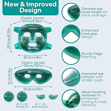 Medi Grade Cooling Face Mask set with Cooling Eye Mask for Puffy Eyes and Insulated Thermobag Soothing Gel Ice Face Mask and Eye Ice Mask for Dark Circles and Puffiness Cold Face Mask Relaxation - Image 3