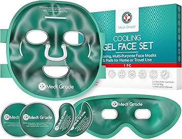 Medi Grade Cooling Face Mask set with Cooling Eye Mask for Puffy Eyes and Insulated Thermobag Soothing Gel Ice Face Mask and Eye Ice Mask for Dark Circles and Puffiness Cold Face Mask Relaxation - Image 1