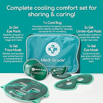 Medi Grade Cooling Face Mask set with Cooling Eye Mask for Puffy Eyes and Insulated Thermobag Soothing Gel Ice Face Mask and Eye Ice Mask for Dark Circles and Puffiness Cold Face Mask Relaxation - Image 2
