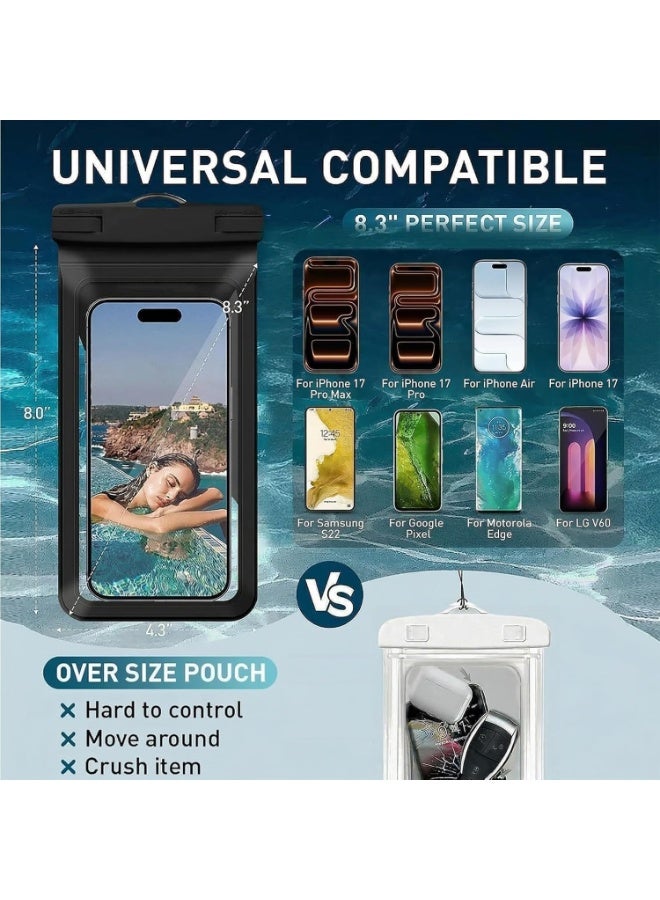 Waterproof Phone Pouch, with Interior Card Pocket, Large Waterproof Phone Case for iPhone 17 16 15 14 Pro Max, Sumsung S25 S26 ,IPX8 Lightweight Cellphone Dry Bag, Beach Cruise Ship Essential,1 Pack-Black-8.3″ - Image 2