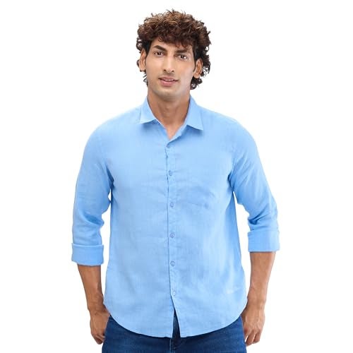Spykar Full Sleeve Slim Fit Solid Blue Shirts for Men (Size: M)-MSHSOS2BD127-Air Force Blue - Image 1