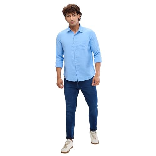 Spykar Full Sleeve Slim Fit Solid Blue Shirts for Men (Size: M)-MSHSOS2BD127-Air Force Blue - Image 2