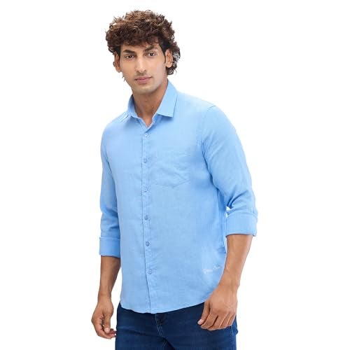 Spykar Full Sleeve Slim Fit Solid Blue Shirts for Men (Size: M)-MSHSOS2BD127-Air Force Blue - Image 4