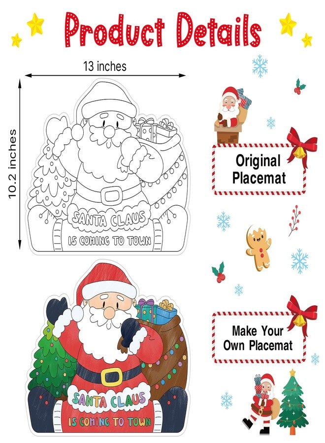 FLYAB Christmas Coloring Placemats - 10''x13'' 12PCS Double-Sided Disposable Paper Christmas Placemats for Kids Santa Xmas Table Mats for Holiday Party Decorations School Activity Supplies - Image 3