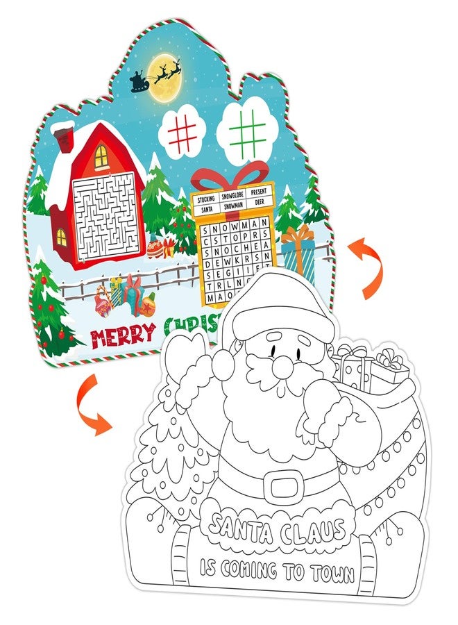 FLYAB Christmas Coloring Placemats - 10''x13'' 12PCS Double-Sided Disposable Paper Christmas Placemats for Kids Santa Xmas Table Mats for Holiday Party Decorations School Activity Supplies - Image 1