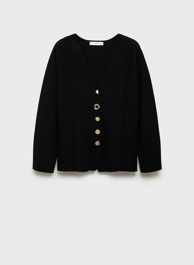 MANGO Knitted jacket with jewel buttons