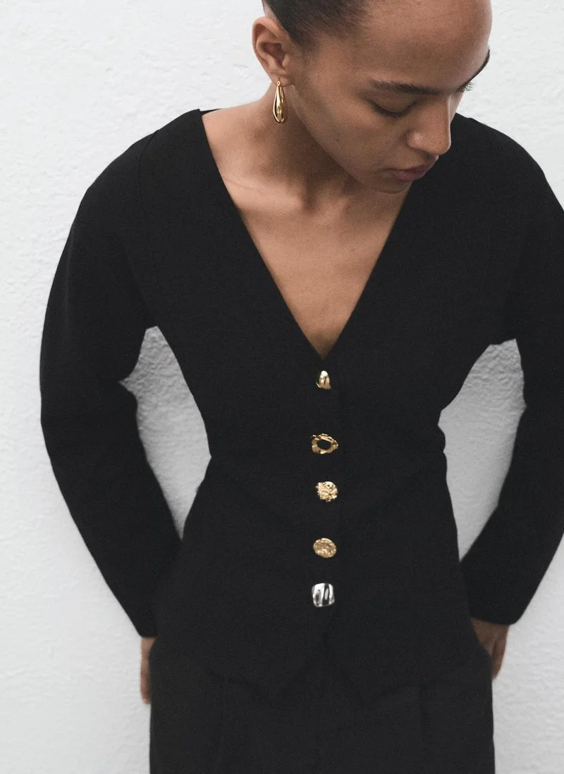 MANGO Knitted jacket with jewel buttons